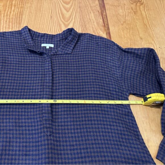 Ann Mashburn Anaya Popover Dress in Brown Navy Gingham Linen Size MED - Picture 10 of 15